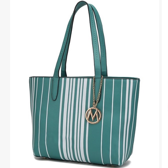 Teal/white stripe tote bag - Picture 1 of 4
